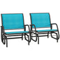 Outsunny Porch Glider Set of 2, Metal Frame Swing Glider Chairs with Breathable Mesh Fabric, Curved Armrests and Steel Frame for Garden, Poolside, Backyard, Balcony, Blue