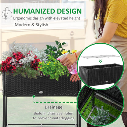 Outsunny Raised Garden Bed - Black Rattan Planter with Shelf