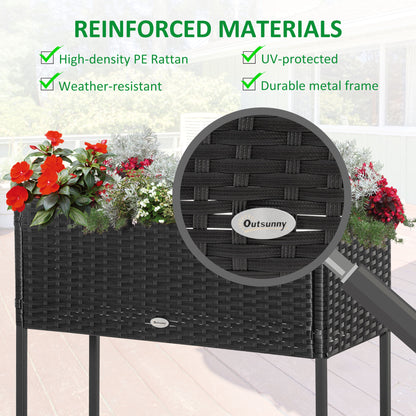 Outsunny Raised Garden Bed - Black Rattan Planter with Shelf