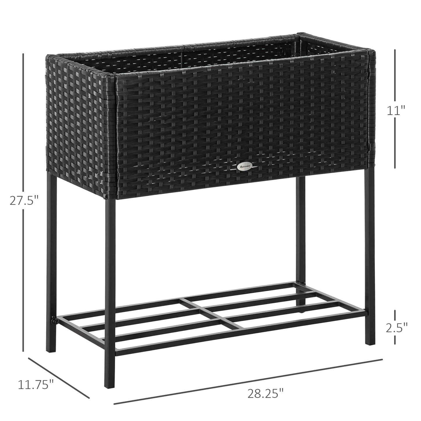 Outsunny Raised Garden Bed - Black Rattan Planter with Shelf