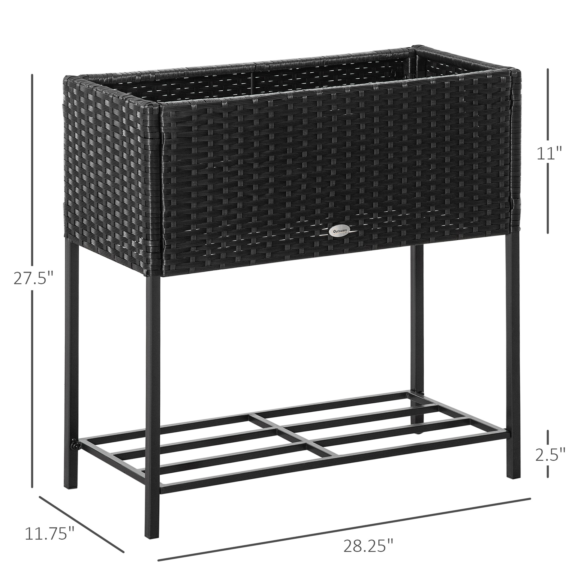 Outsunny Raised Garden Bed - Black Rattan Planter with Shelf
