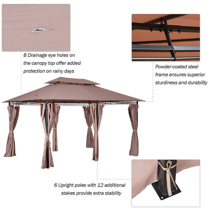 10' x 13' Khaki Steel Patio Gazebo - Outdoor Canopy Shelter