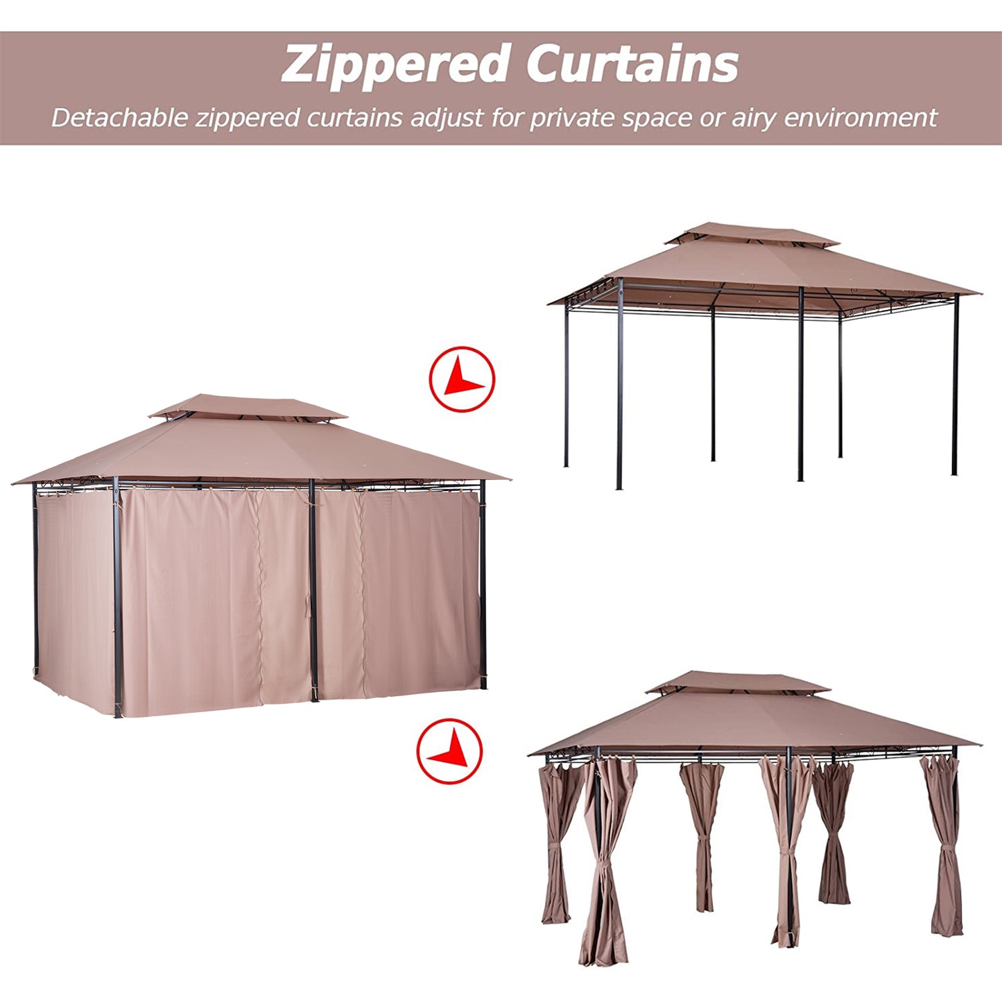 10' x 13' Khaki Steel Patio Gazebo - Outdoor Canopy Shelter