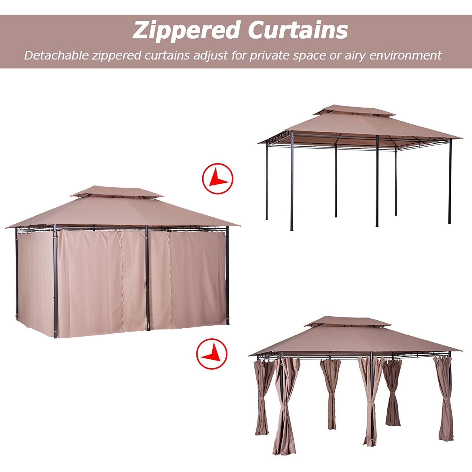 10' x 13' Khaki Steel Patio Gazebo - Outdoor Canopy Shelter