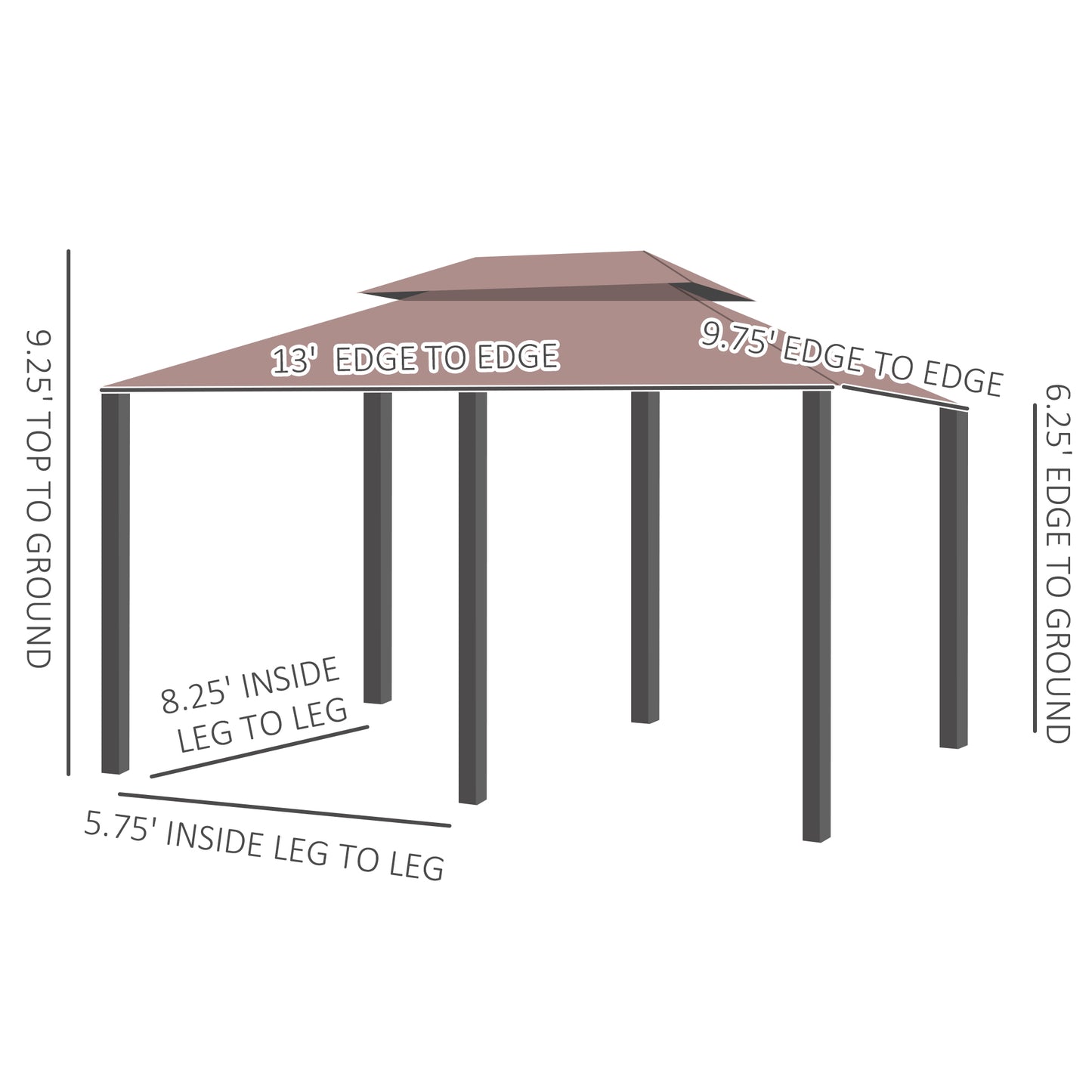 10' x 13' Khaki Steel Patio Gazebo - Outdoor Canopy Shelter