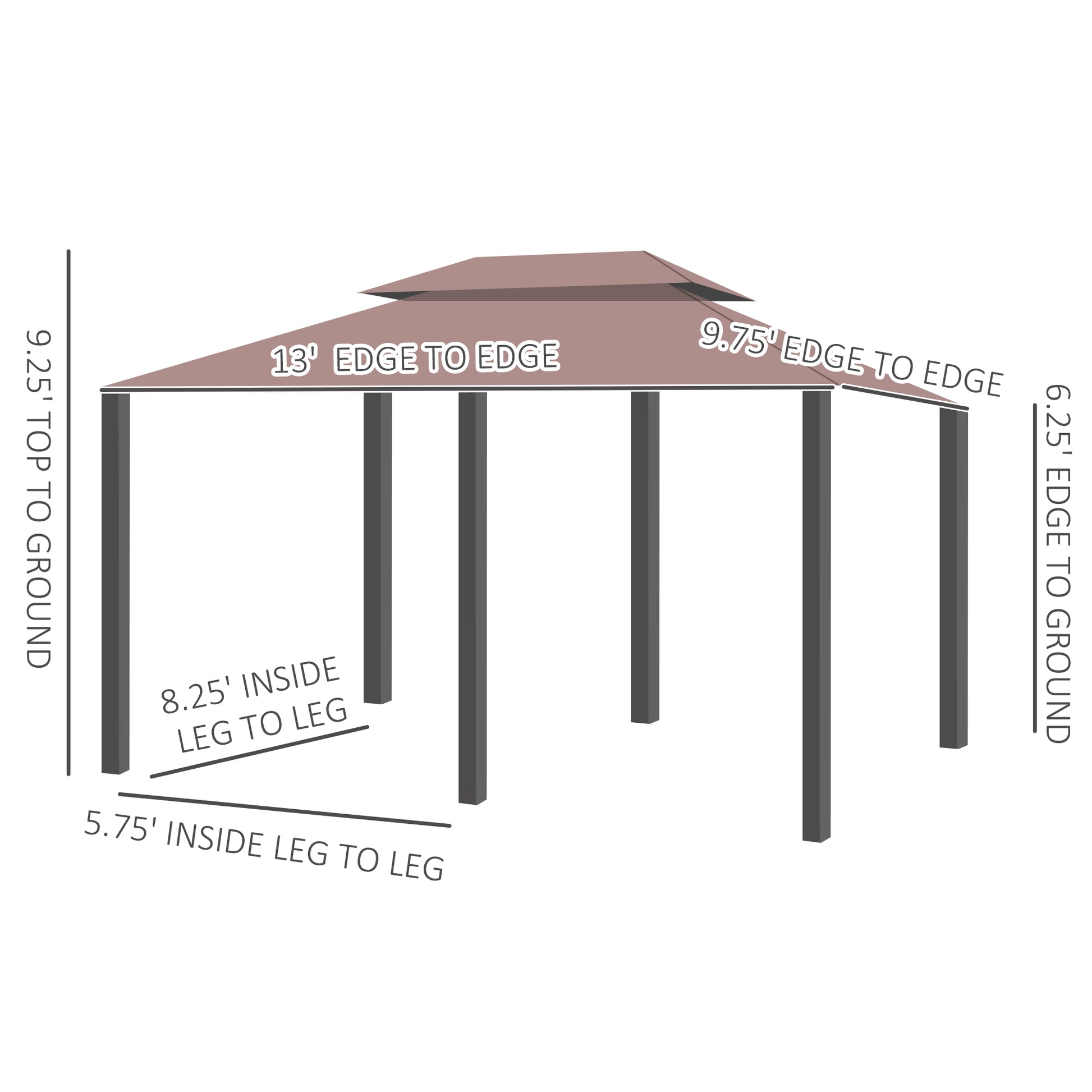 10' x 13' Khaki Steel Patio Gazebo - Outdoor Canopy Shelter