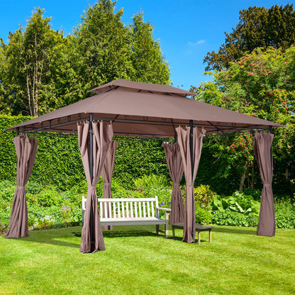 10' x 13' Khaki Steel Patio Gazebo - Outdoor Canopy Shelter