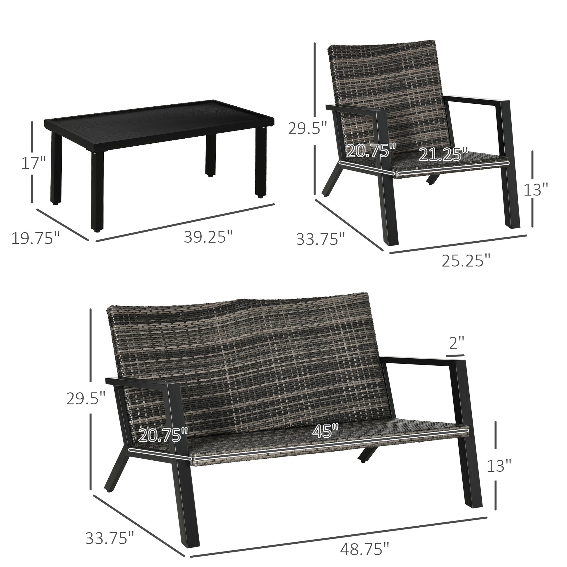 Black Steel Wicker Patio Furniture Set for Poolside Lounging