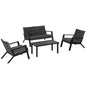 Outsunny 4 Piece Patio Furniture Set, 2 PE Wicker Chairs, Loveseat Sofa, Outdoor Coffee Table, Soft Cushions, Couch & Armchairs for Backyard, Garden, Black