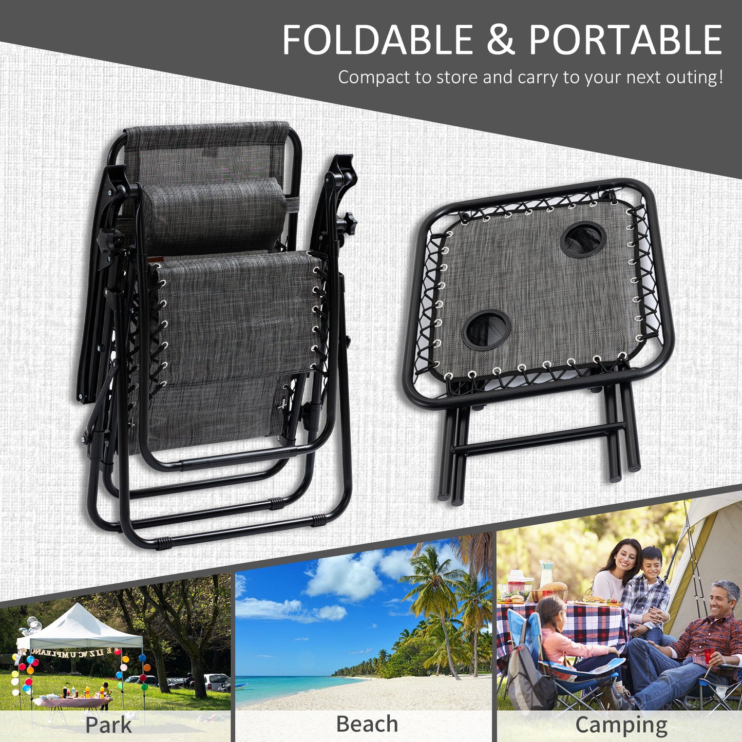 Grey Zero Gravity Chair Set with Folding Table - Patio Outdoor Furniture