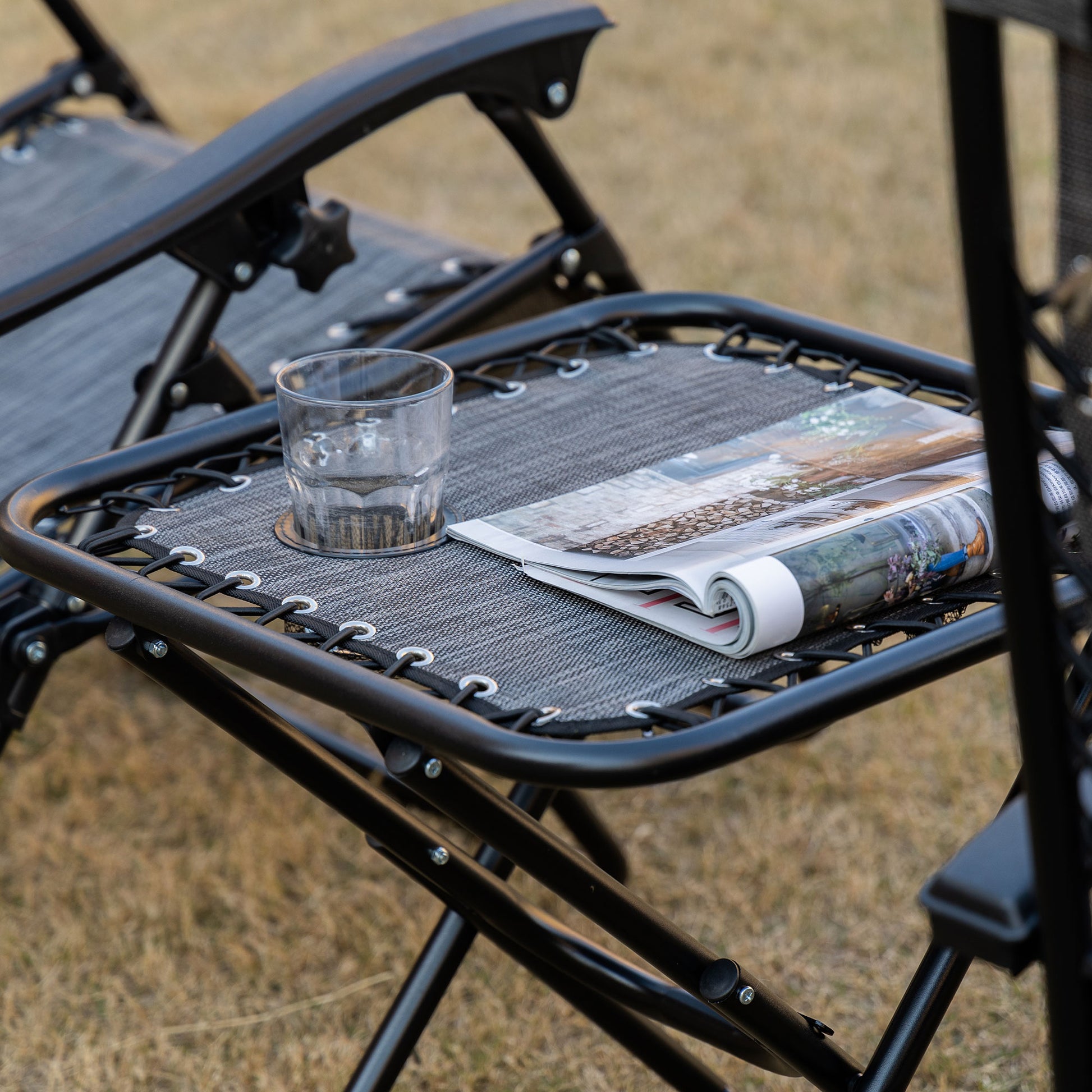 Grey Zero Gravity Chair Set with Folding Table - Patio Outdoor Furniture