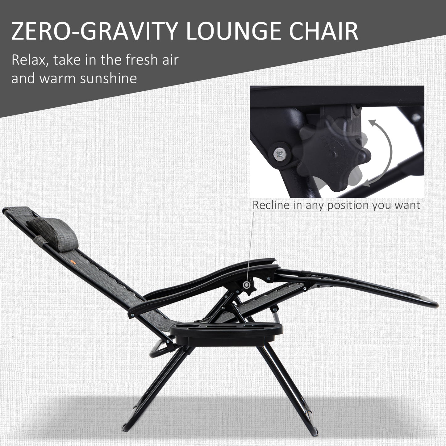 Grey Zero Gravity Chair Set with Folding Table - Patio Outdoor Furniture