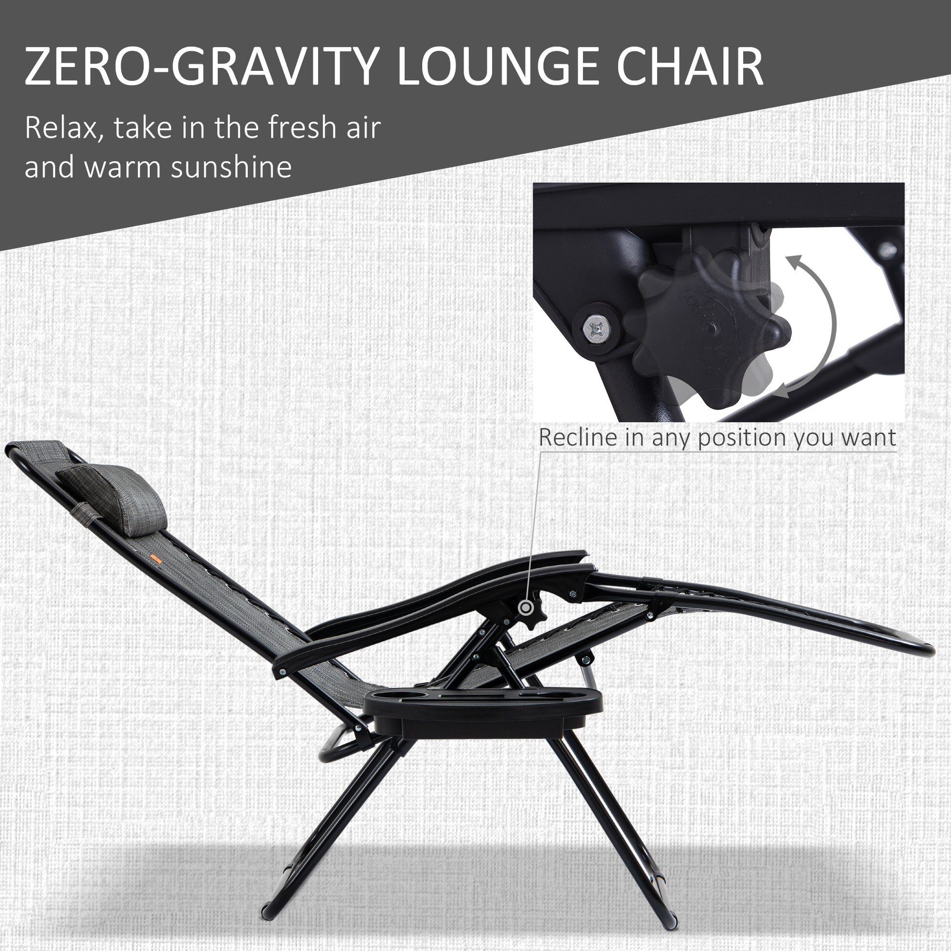 Grey Zero Gravity Chair Set with Folding Table - Patio Outdoor Furniture