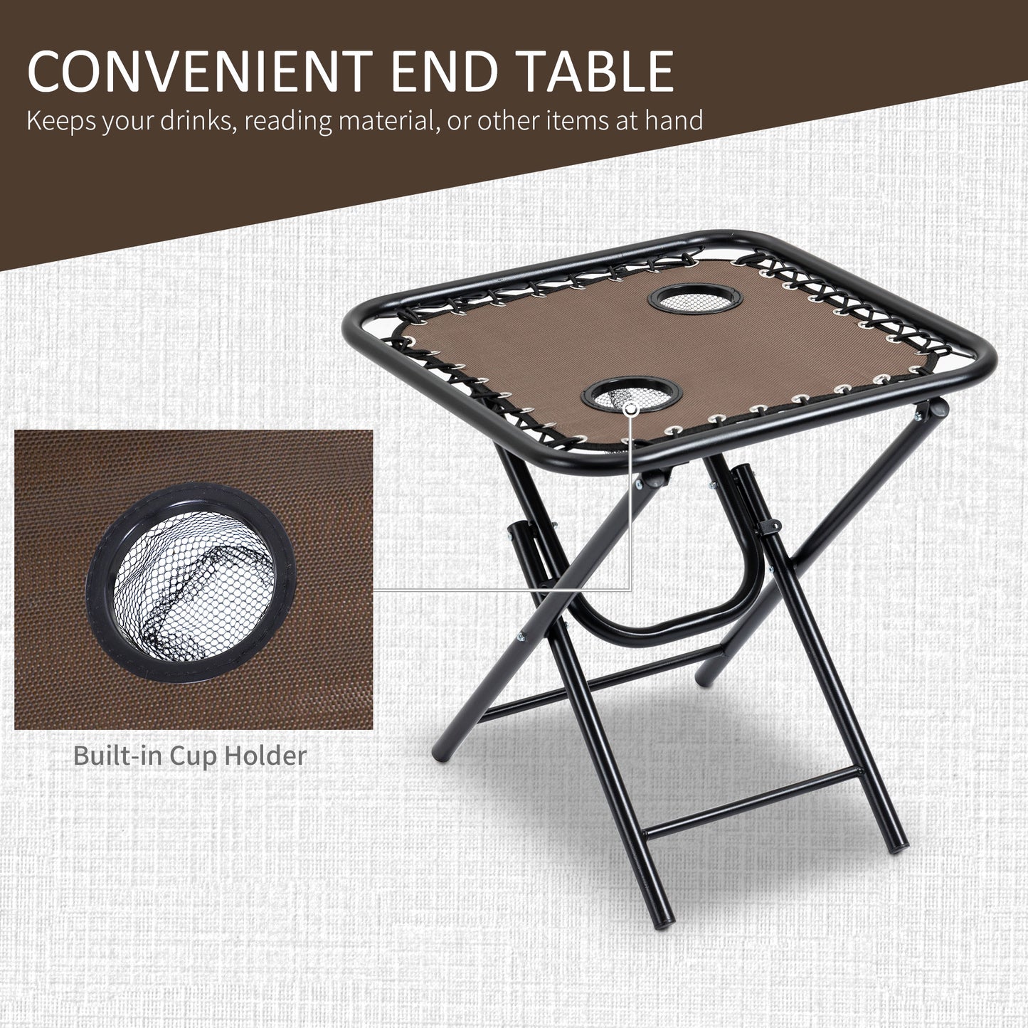 Brown Steel Zero Gravity Patio Set with Folding Table for Poolside Relaxation