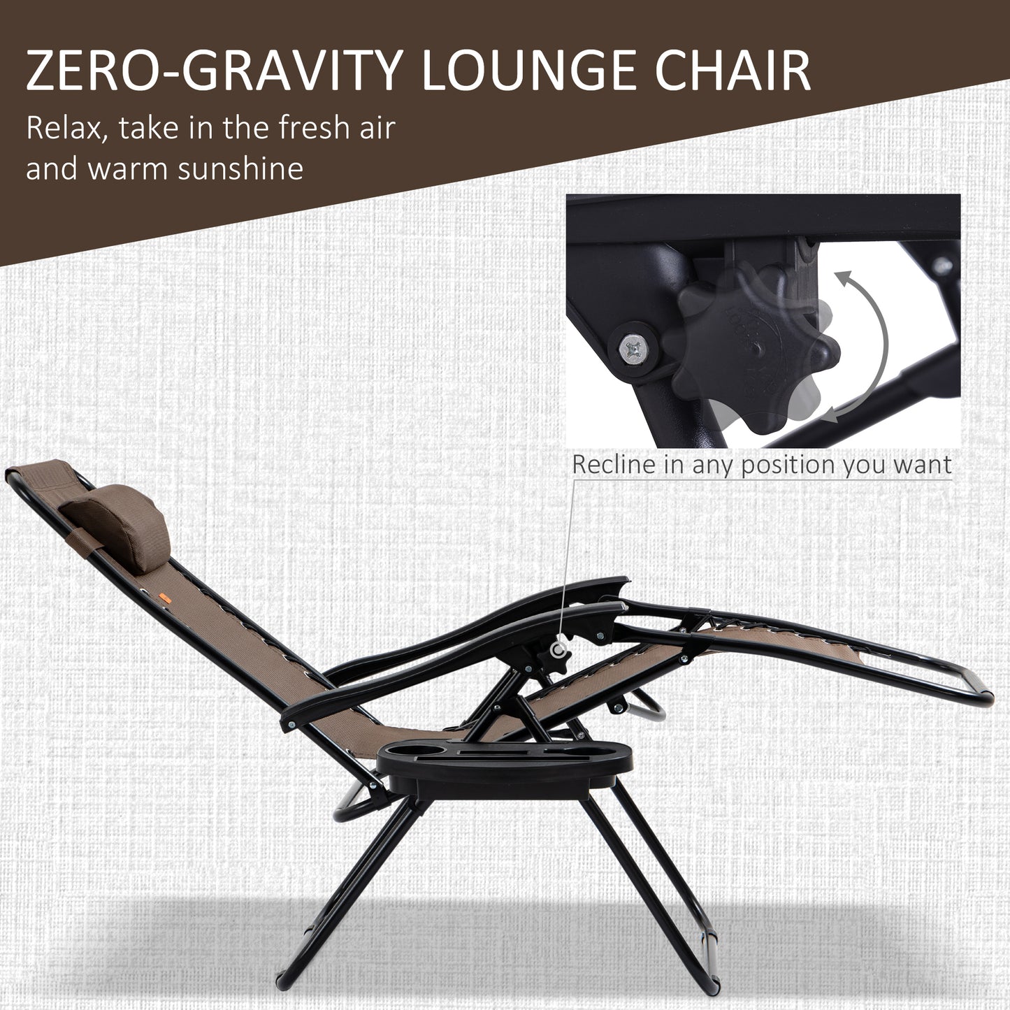 Brown Steel Zero Gravity Patio Set with Folding Table for Poolside Relaxation