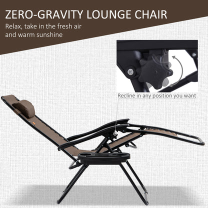Brown Steel Zero Gravity Patio Set with Folding Table for Poolside Relaxation