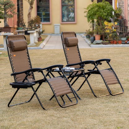 Brown Steel Zero Gravity Patio Set with Folding Table for Poolside Relaxation