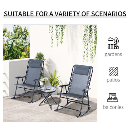 Outsunny 3 Piece Grey Patio Rocking Chair Set with Folding Table for Outdoor