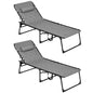 Outsunny Folding Chaise Lounge Set with 5-level Reclining Back, Outdoor Lounge Tanning Chair with Padded Seat, Side Pocket & Headrest for Beach, Yard, Patio, Gray