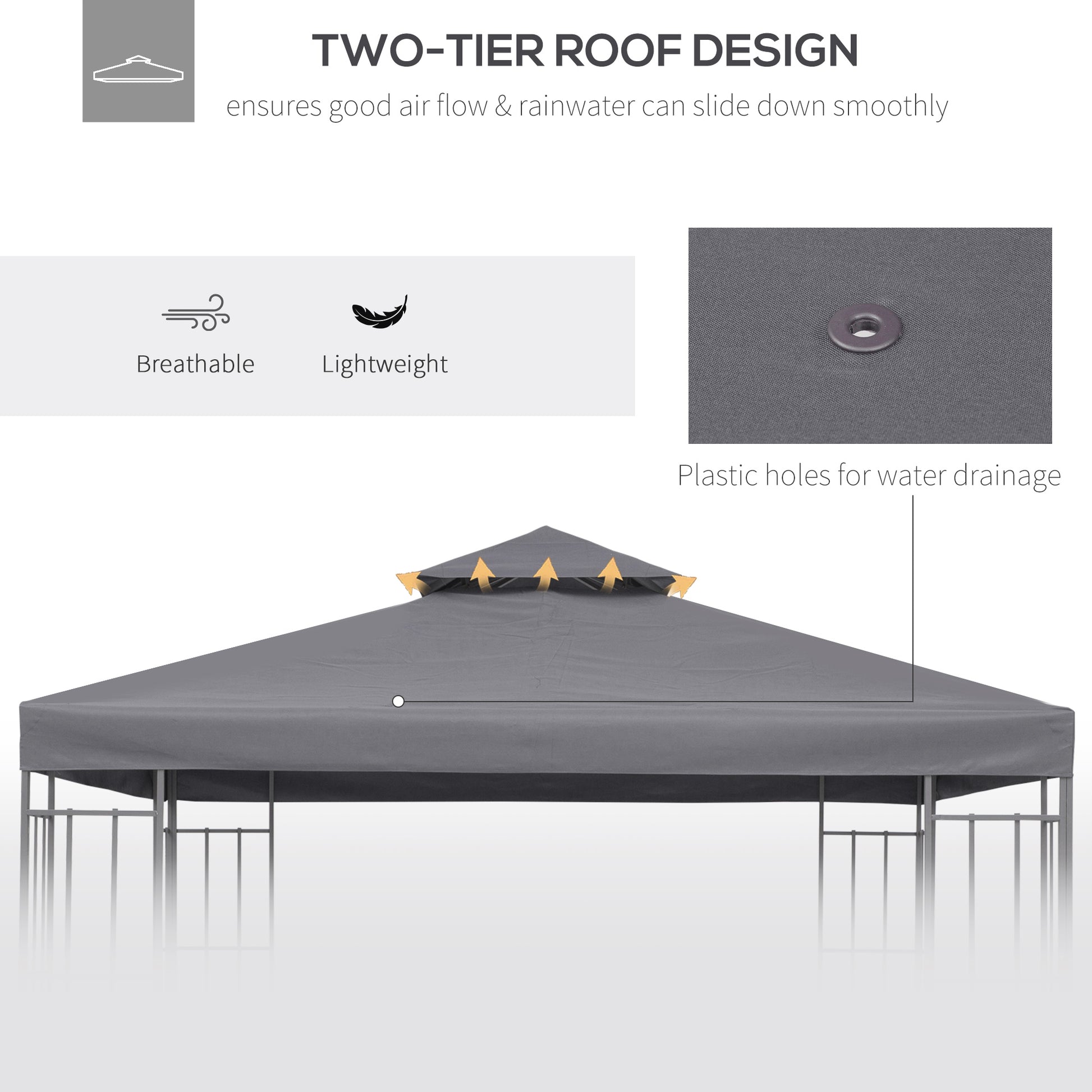 Dark Grey Replacement Gazebo Canopy Top for 9.8' x 9.8' Outdoor Use