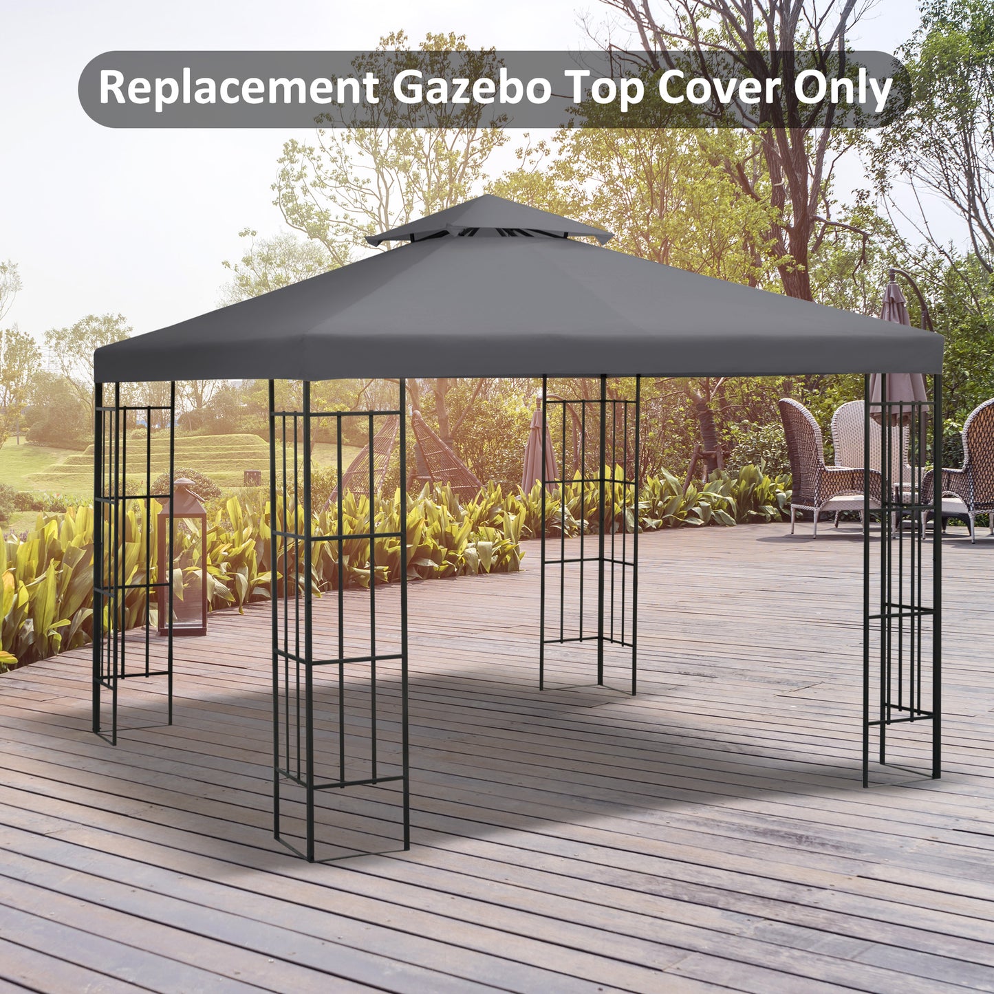 Dark Grey Replacement Gazebo Canopy Top for 9.8' x 9.8' Outdoor Use