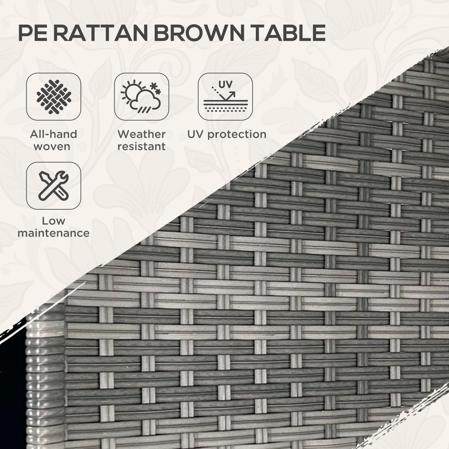 Outsunny Rattan Side Table - Grey Aluminum Outdoor Coffee Table with Storage Shelf