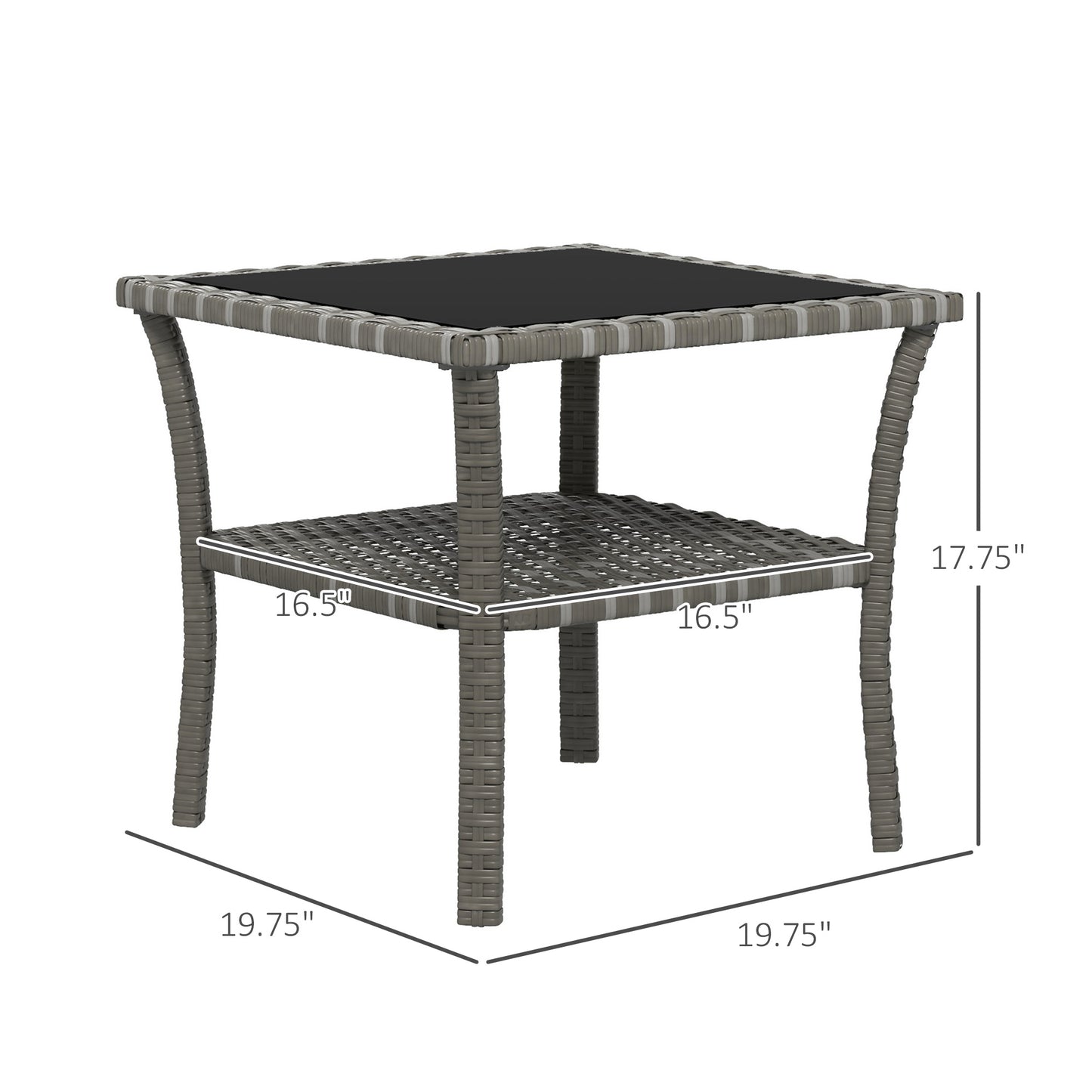 Outsunny Rattan Side Table - Grey Aluminum Outdoor Coffee Table with Storage Shelf