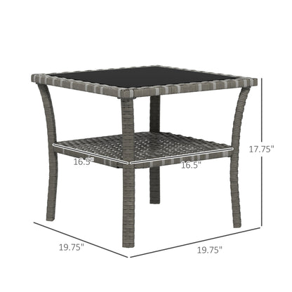 Outsunny Rattan Side Table - Grey Aluminum Outdoor Coffee Table with Storage Shelf