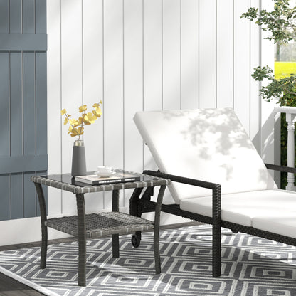 Outsunny Rattan Side Table - Grey Aluminum Outdoor Coffee Table with Storage Shelf