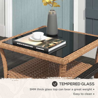Black Brown Outdoor Coffee Table with Storage Shelf