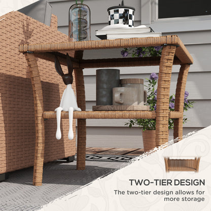 Black Brown Outdoor Coffee Table with Storage Shelf