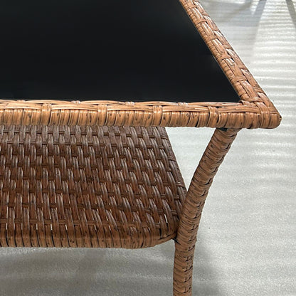 Black Brown Outdoor Coffee Table with Storage Shelf