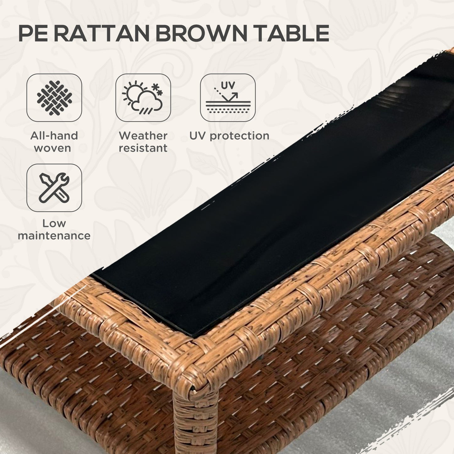 Black Brown Outdoor Coffee Table with Storage Shelf