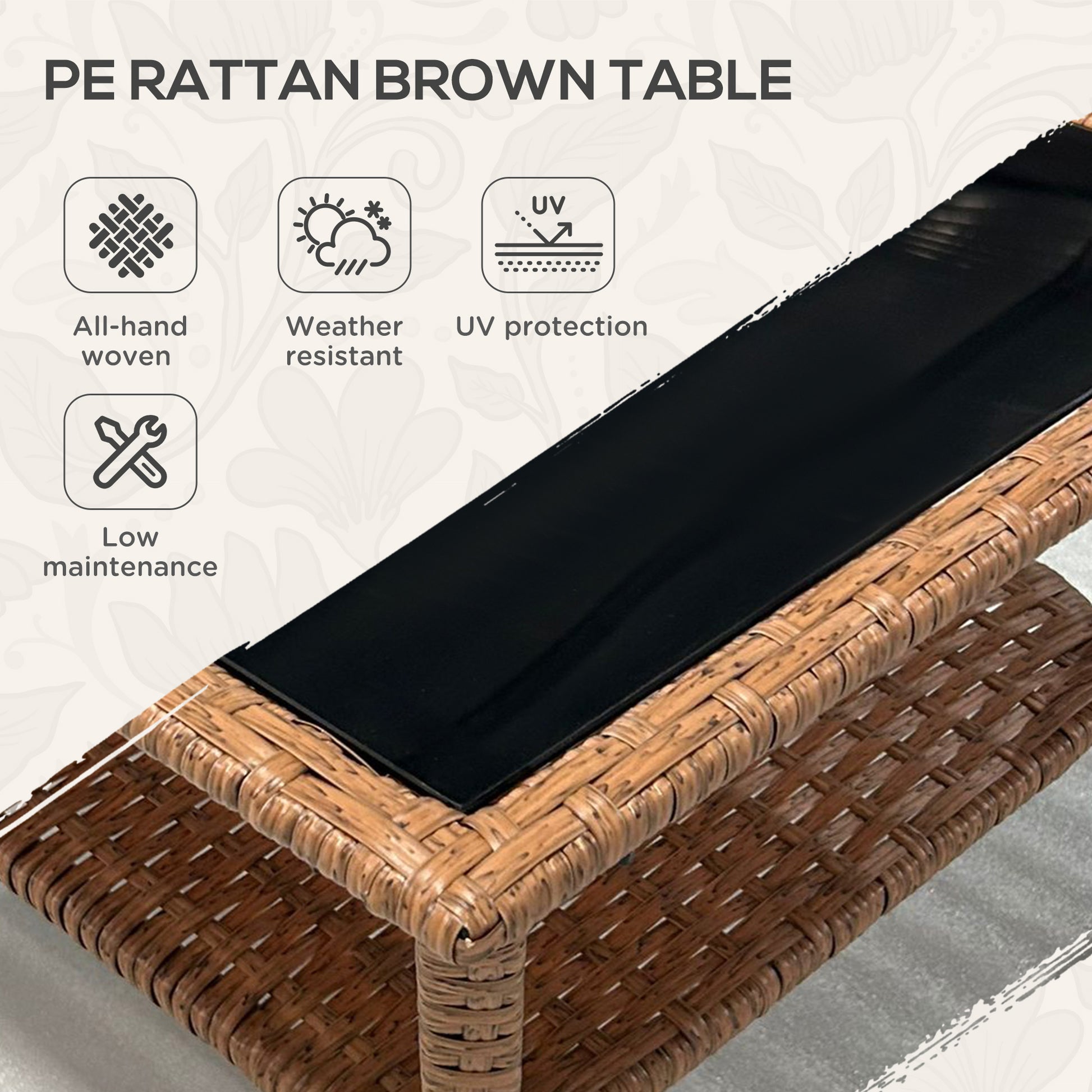 Black Brown Outdoor Coffee Table with Storage Shelf