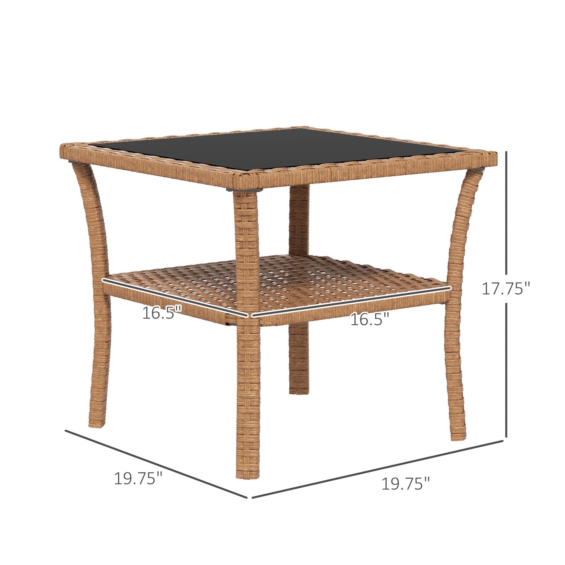 Black Brown Outdoor Coffee Table with Storage Shelf