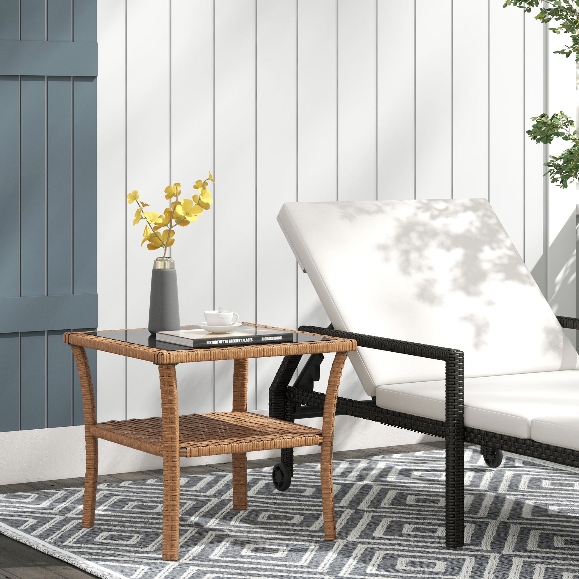 Black Brown Outdoor Coffee Table with Storage Shelf