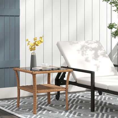Black Brown Outdoor Coffee Table with Storage Shelf