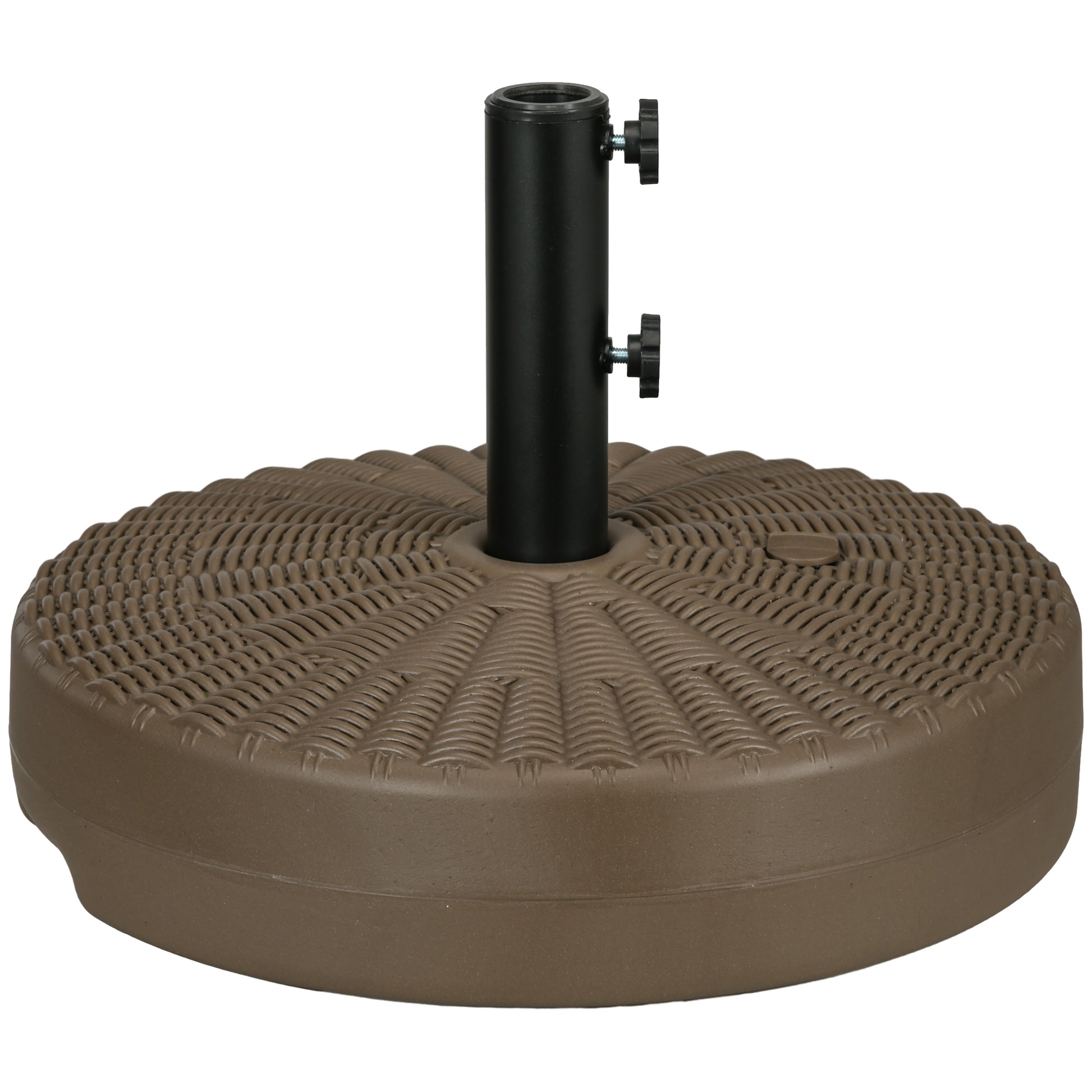 Outsunny 64 lbs. Fillable Umbrella Base with Steel Umbrella Holder, Round Umbrella Stand for 1.5" or 2" Umbrella Poles, Heavy Duty for Outdoor, Lawn, Deck, Poolside, Brown
