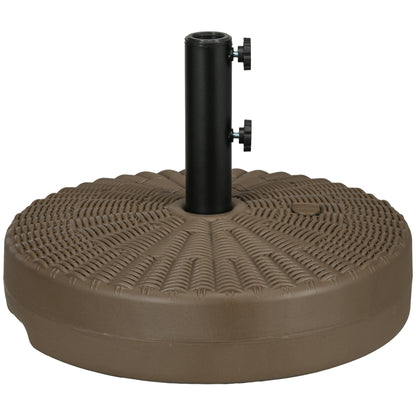 Outsunny 64 lbs. Fillable Umbrella Base with Steel Umbrella Holder, Round Umbrella Stand for 1.5" or 2" Umbrella Poles, Heavy Duty for Outdoor, Lawn, Deck, Poolside, Brown