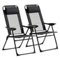 Outsunny Folding Patio Chairs Set of 2, Outdoor Deck Chair with Adjustable Sling Back, Camping Chair with Removable Headrest for Garden, Backyard, Lawn, Black