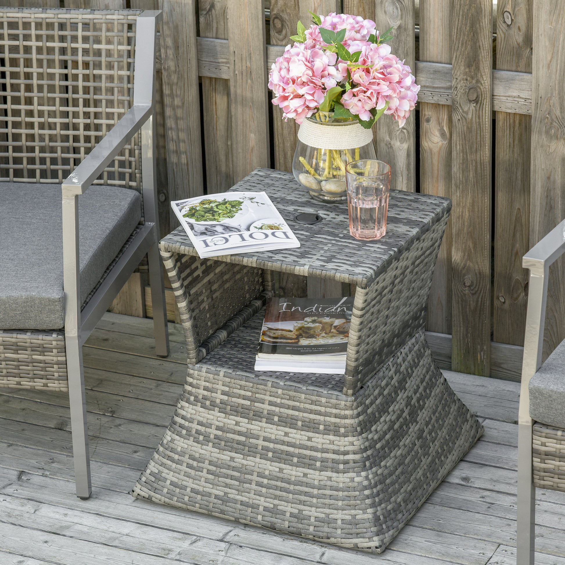 Grey Metal Outdoor Side Table with Umbrella Hole
