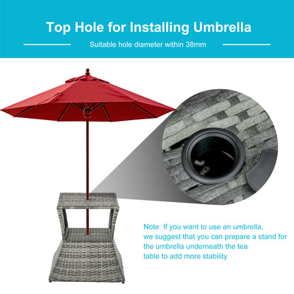 Grey Metal Outdoor Side Table with Umbrella Hole