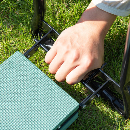 Green Steel Garden Kneeling Bench - Folding Seat Pad