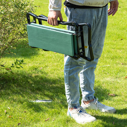Green Steel Garden Kneeling Bench - Folding Seat Pad