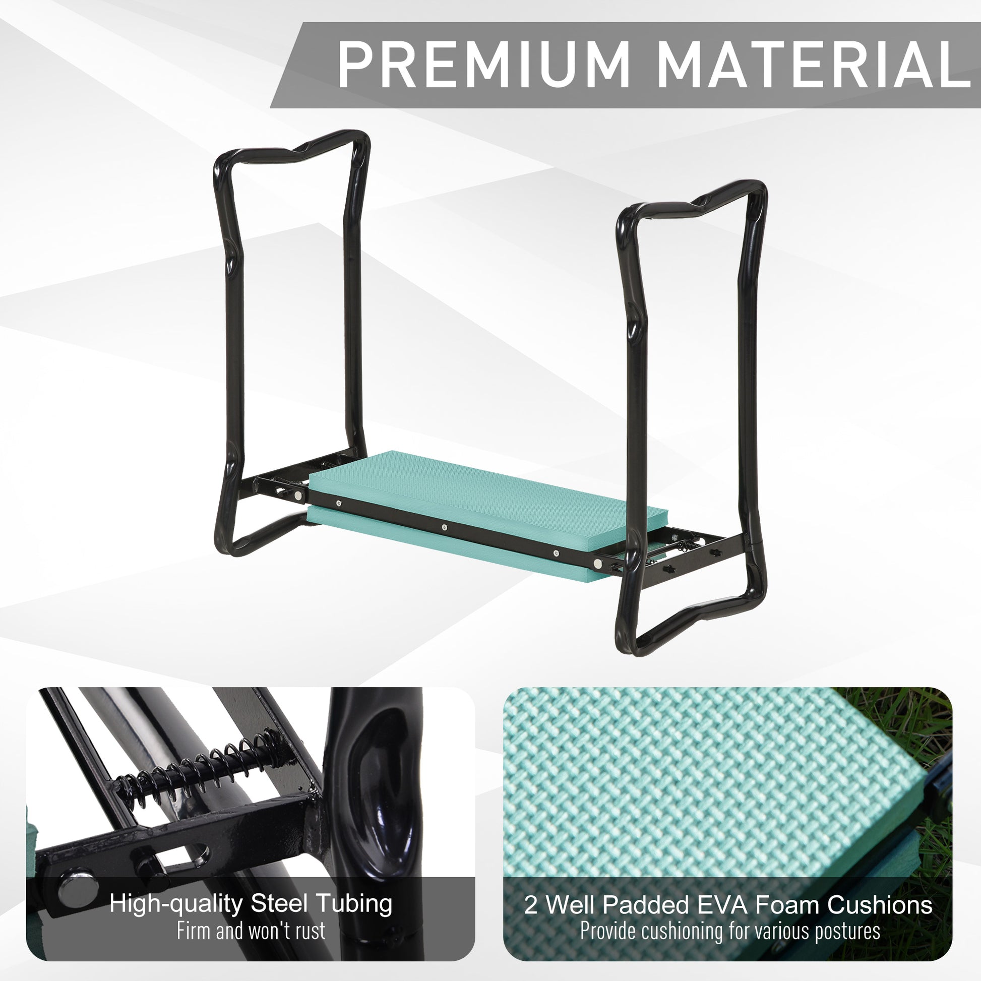 Green Steel Garden Kneeling Bench - Folding Seat Pad