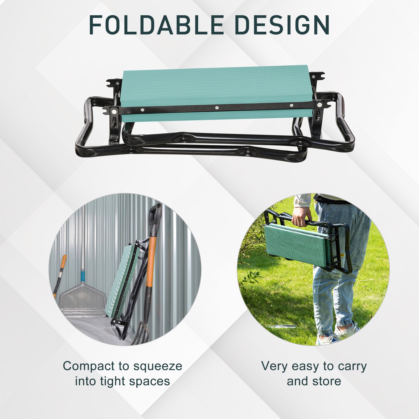 Green Steel Garden Kneeling Bench - Folding Seat Pad
