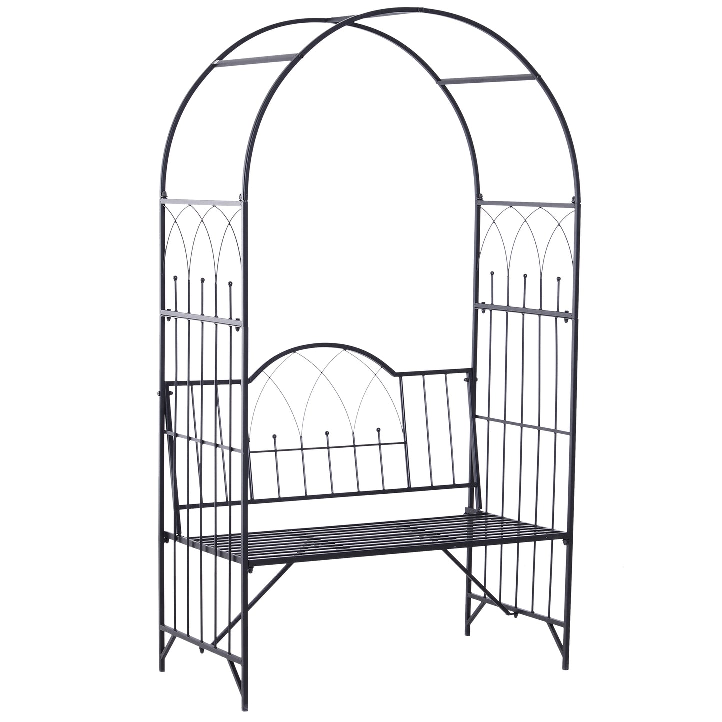 Outsunny Metal Trellis Arbor Arch Bench - Black, 484 lb Capacity