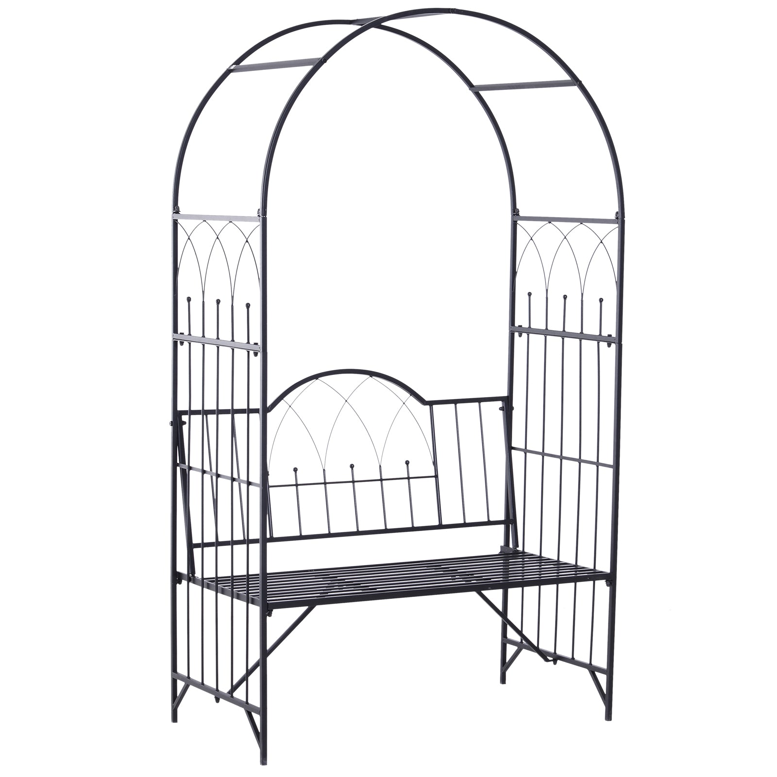Outsunny Metal Trellis Arbor Arch Bench - Black, 484 lb Capacity