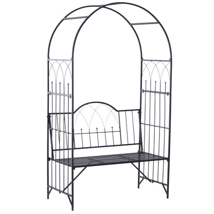 Outsunny Metal Trellis Arbor Arch Bench - Black, 484 lb Capacity