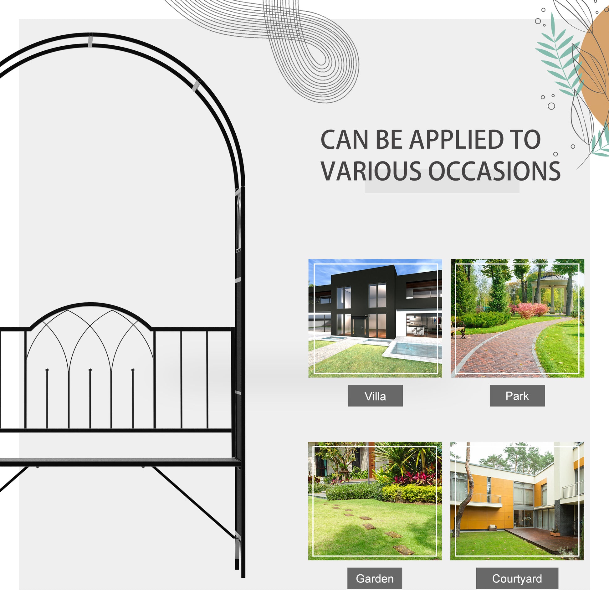 Outsunny Metal Trellis Arbor Arch Bench - Black, 484 lb Capacity